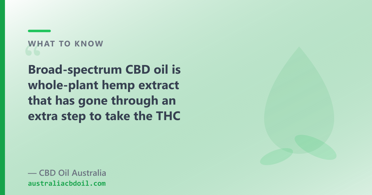 Broad-spectrum CBD oil: whole-plant hemp extract, 0% THC, coconut-derived MCT carrier, 50ml, lab-tested by batch — shipped nationally by CBD Oil Australia