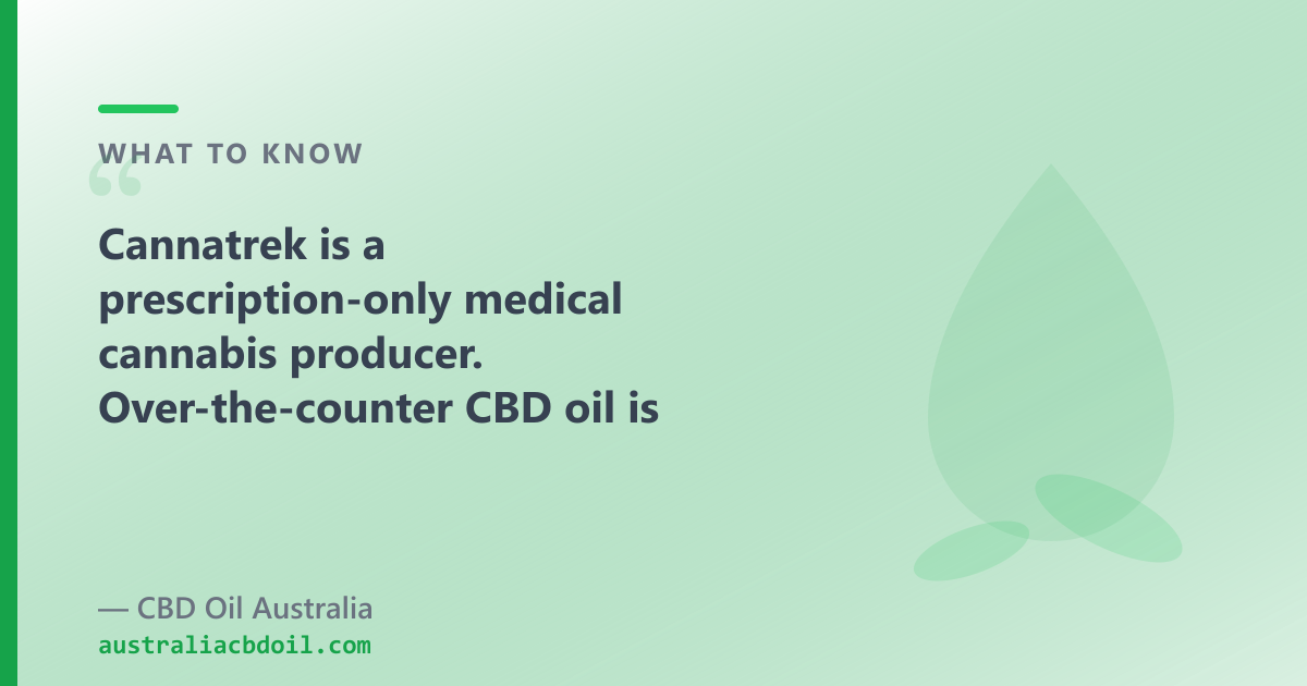 Cannatrek prescription-only via TGA SAS; CBD Oil Australia is the national OTC CBD oil shop — two separate routes
