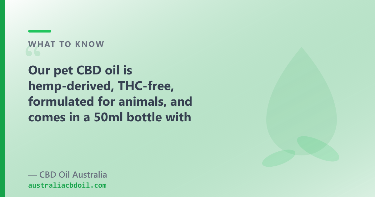 CBD Oil Australia pet CBD oil product card — 2000mg CBD, THC-free, MCT carrier, 50ml, $179.90 AUD, ships across Australia