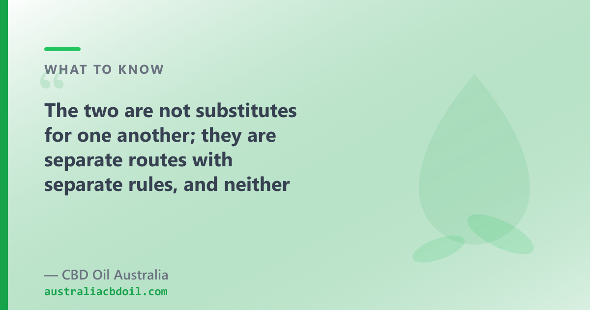 Over-the-counter CBD oil and prescription medical cannabis are governed by separate rules in Australia